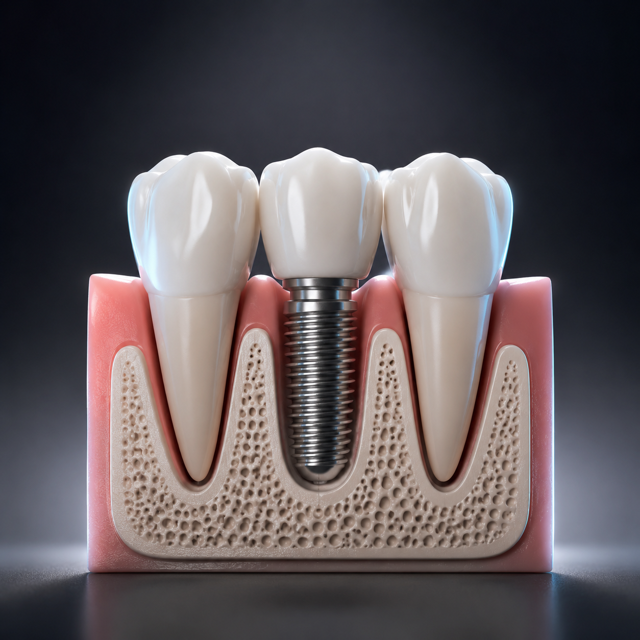 Modelo de implante dentário de titânio integrado ao osso